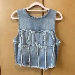 アメリカ購入　Forever21 デニムベスト　フリンジ　ノースリーブ