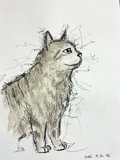 【猫の横顔】原画 猫のインテリア絵画 ドローイング水彩 ハンドメイドアート