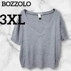 BOZZOLO グレー Vネック 半袖Tシャツ【3XL】大きいサイズ　リブ素材