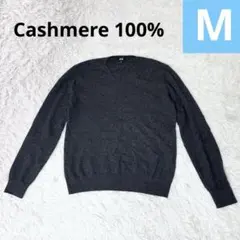 【カシミヤ100%】ユニクロ メンズ Vネック ニット セーター グレー M