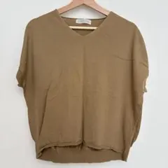 NOUVELLES DU PARADIS ブラウン　半袖ニット　Lのサムネイル