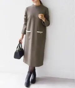 23AW✨SHIPS any NAVY BLUE ダブルピケ サックワンピース