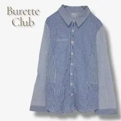 ブレットクラブ 綿100 チェック ストライプ 長袖 シャツ パッチワーク風