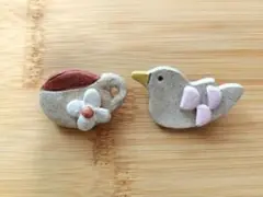 オーブン粘土ブローチ 小鳥と珈琲セット