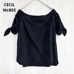 セシルマクビー オフショルダー ブラウス 半袖 M 袖リボン トップス ネイビーのサムネイル