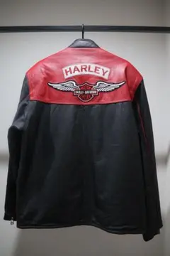 【美品/XXL】黒赤 バイカラー ライダースジャケット ロゴ刺繍　メンズアウター