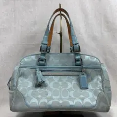 COACH コーチ シグネチャー ハンドバッグ スカイブルー ターコイズ