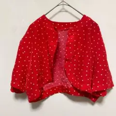ドット柄 ボレロ カーディガン ショート丈 レッド 赤 ビスコース 100%