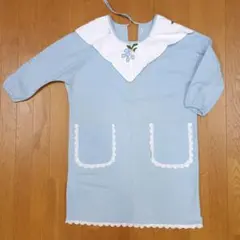 パンジー様　近沢レース　割烹着 水色 刺繍入り レース付き　レトロのサムネイル
