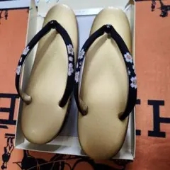 金色 花柄鼻緒 草履