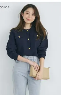 ベースメントオンライン　ゴールドボタンカーディガン　ネイビー