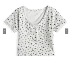 【美品】GRL リボンレース花柄プリントトップス [dk1492]