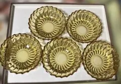 昭和レトロ　アンバー　カットガラス　シルエットも映える　カット ガラス食器　5個のサムネイル
