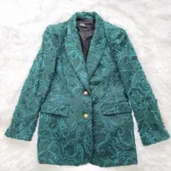 美品☆ZARA テーラードジャケット グリーン ペイズリー レディース ブレザー