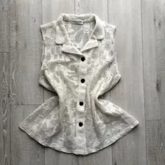 フェアリーグランジ レースカーディガン 透かし編み デザイン ホワイト