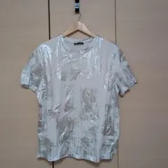 ZARA メタリックシルバー 半袖Tシャツ Lのサムネイル
