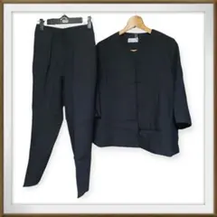 ブラックパンツスーツセットアップ 七分袖トップス＆テーパードパンツ　S～Mサイズ