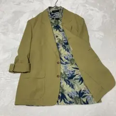 【2点セット】オリーブグリーン テーラードジャケット　ボタニカル柄 半袖柄シャツ