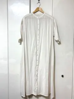 ホワイト 半袖 ロングシャツワンピース M