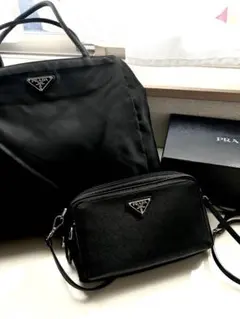 PRADA サフィアーノレザー ショルダーバッグ ブラック 正規ナイロントート付
