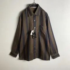シャツ　総柄　美品　シルク100%　タグ付きデッドストック　ブラウン　茶色　古着