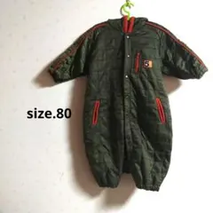 オリーブグリーン キルティングロンパース　ジャンプスーツ　80 防寒　秋冬