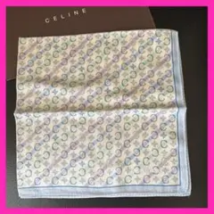 美品CELINEマカダム柄Cロゴ大判ハンカチ膝掛けラメ装飾デザイン