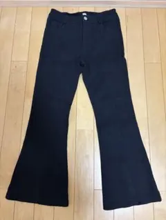 デニムパンツ ブラック 黒 フレア スリット ストレッチ