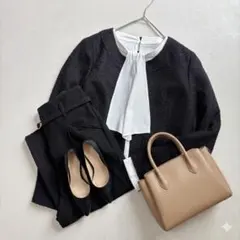 きれいめコーデ3点セット★ 通勤 ノーカラージャケット×美脚テーパードパンツ