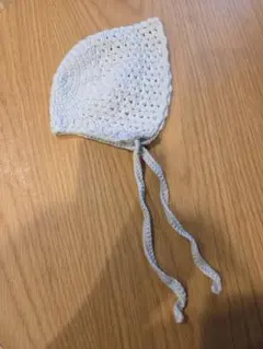 かぎ針編み ベビー 帽子 ボンネット 水色