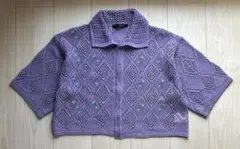 w closet 透かし編み ニットカーディガン ショート丈 花刺繍 春夏のサムネイル