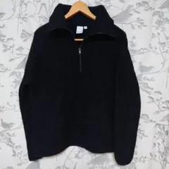 ELLE プードルボア ジップアップ ハーフジップトップス 黒