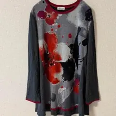 COTO‑COTO L 花柄 アートプリント 長袖トップス グレー レッド