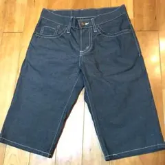 メンズ【美品 エドウィン】28 グレー ストレッチ ハーフパンツ ロゴ ステッチ