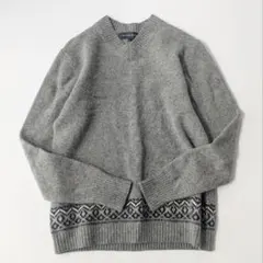 美品✨グリーンレーベルリラクシング　ウール100%ジャガード ニット　Vネック