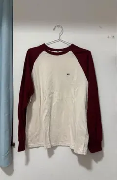MN.L ラグラン長袖カットソー ボルドー×ホワイト