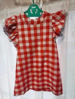 赤と白のチェック柄ノースリーブワンピース 120cm 超かわいい 女の子用