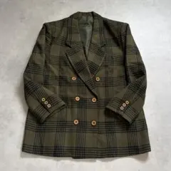 90s vintage チェック ジャケット ダブル 3B 緑 レトロ トラッドのサムネイル