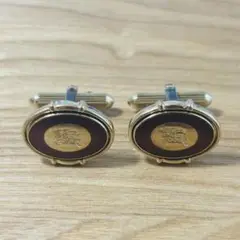 バーバリー　カフス　カフリンクス　ホースロゴ　ゴールド×ボルドー