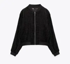 ZARA 　オーガンザボンバージャケット　黒　クロップド丈