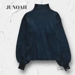 Y5610【ジュノア】ニットセーター ハイネック ボリューム袖 黒 M ゆったり