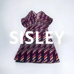レア SISLEY マルチカラーデザインワンピース シャーリング加工 スペイン製