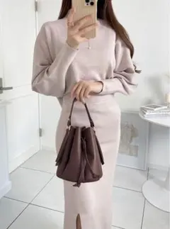 GRL♡マトンスリーブトップス×スカートニットセットアップ