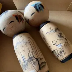 昭和レトロ伝統的な手描きこけし2体セット
