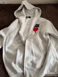MOBB ハートデザイン ダブルジップパーカー グレー