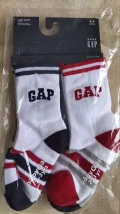 GAP ベビー靴下 2-3歳 ホワイト/ネイビー 滑り止め付き