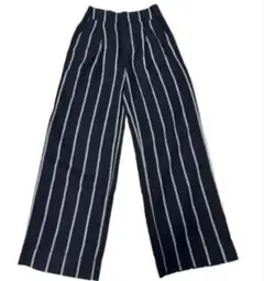 GAP リネン ハイライズ ワイド パンツ ストライプ 黒サイズ