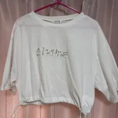 INGNI パールキラキラ装飾 ホワイトTシャツ クロップド丈
