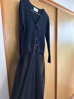 RayBEAMS レイビームス　黒　ニット　チュール　ロング　カーディガンのサムネイル