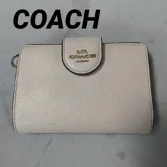 COACH　コーチ　白　アイボリー　2つ折り財布　ミディアムコーナージップ